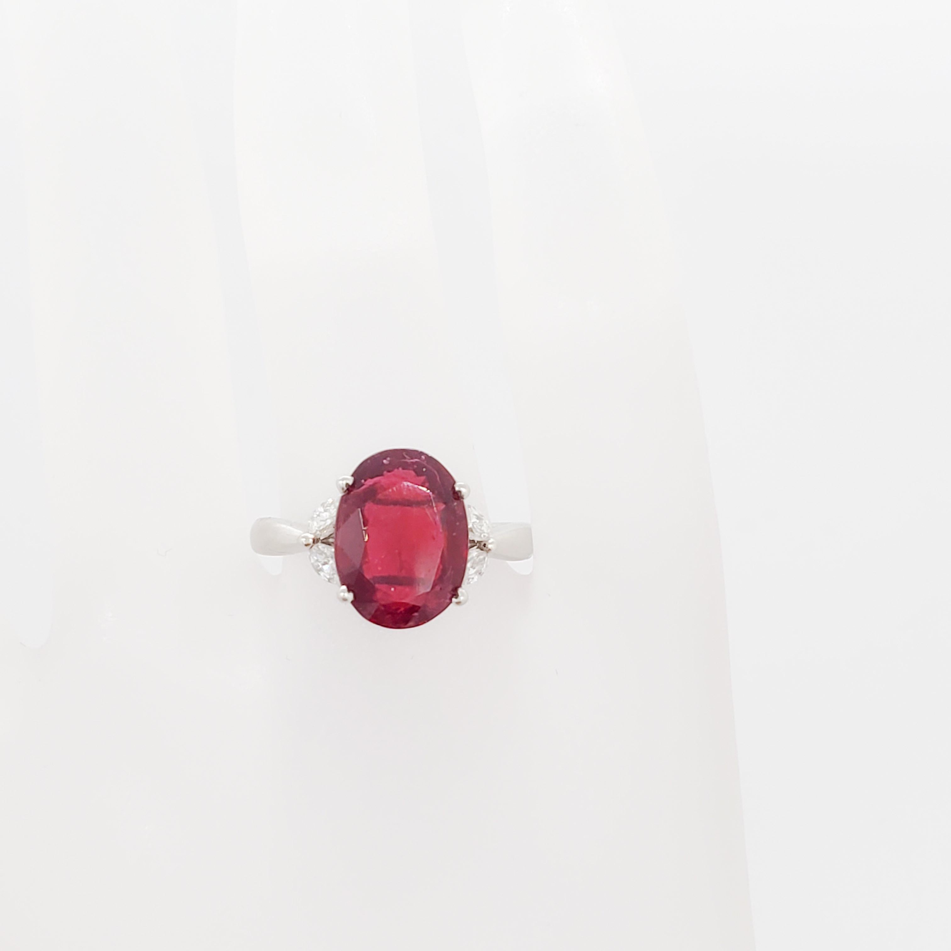 Red Spinel and Diamond Cocktail Ring in Platinum In New Condition For Sale In Los Angeles, CA