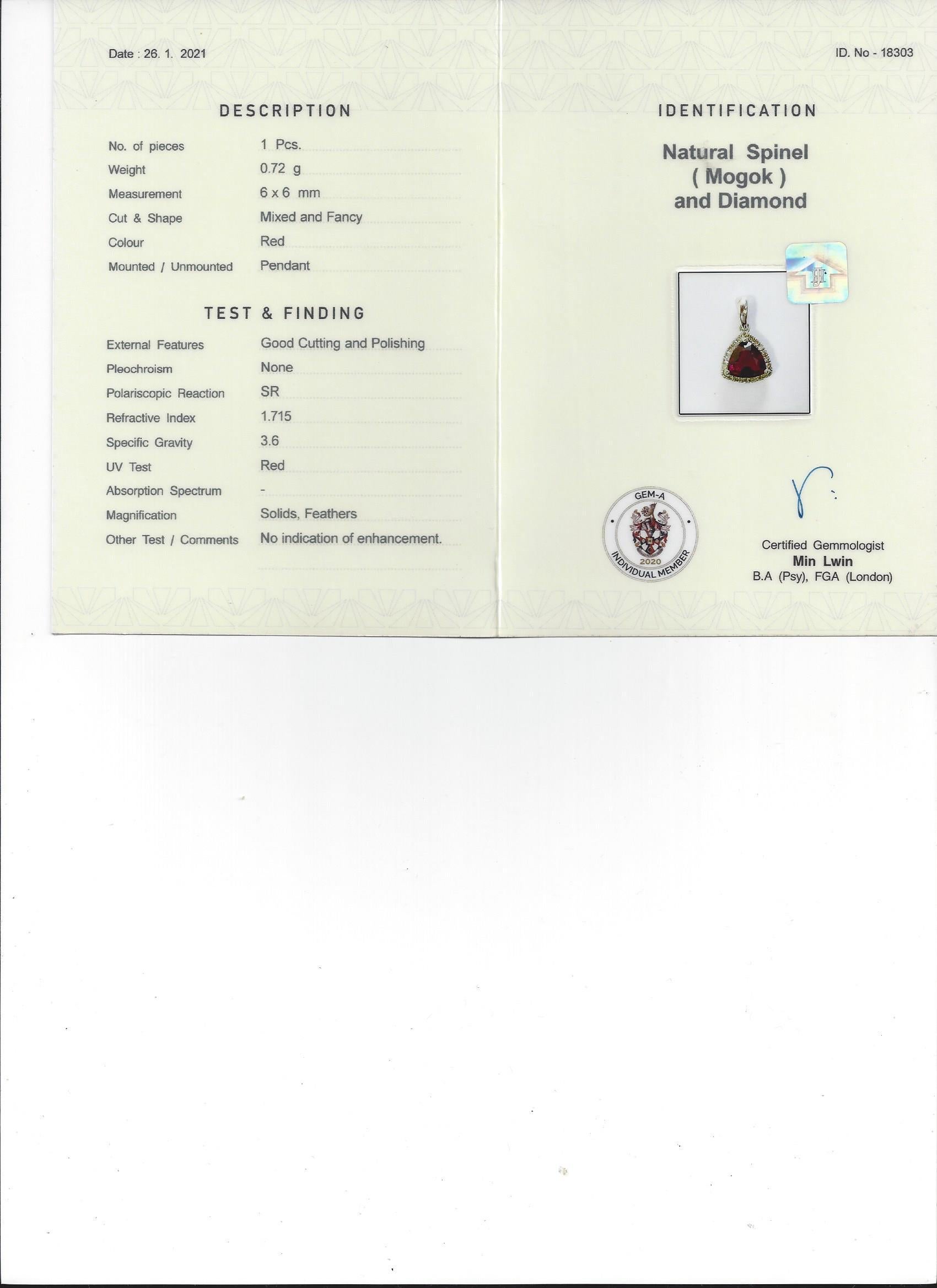 Colgante de espinela roja y diamantes naturales en venta 4