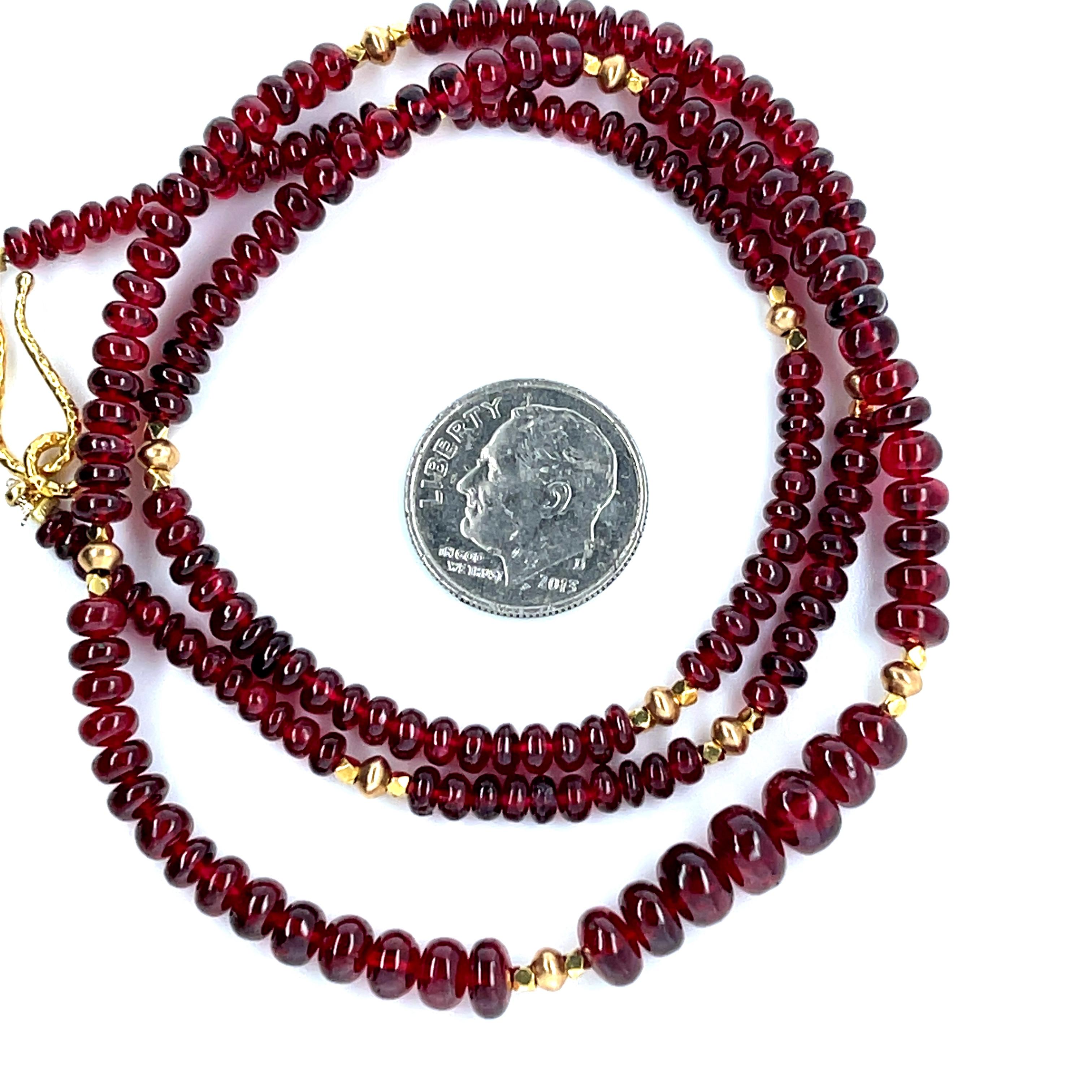 Red Spinel Graduating Bead Necklace with Yellow Gold Spacers, 19 Inches In New Condition For Sale In Los Angeles, CA
