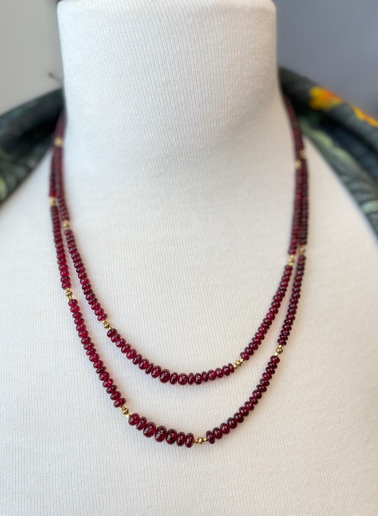 Women's or Men's Red Spinel Graduating Bead Necklace with Yellow Gold Spacers, 19 Inches For Sale