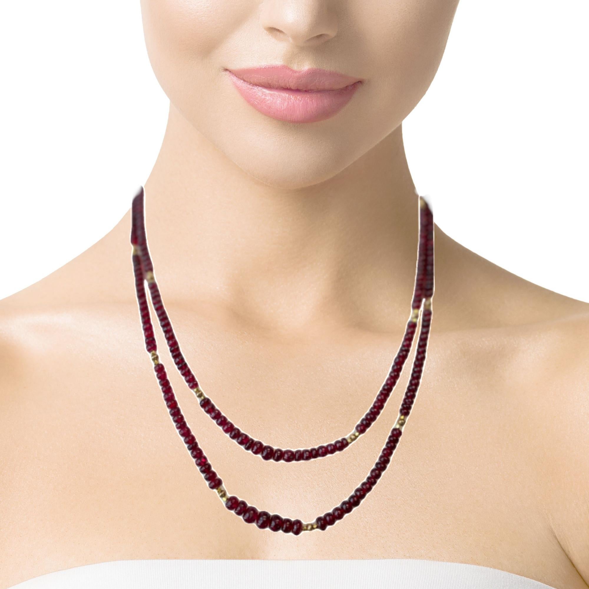Red Spinel Graduating Bead Necklace with Yellow Gold Spacers, 19 Inches For Sale 1