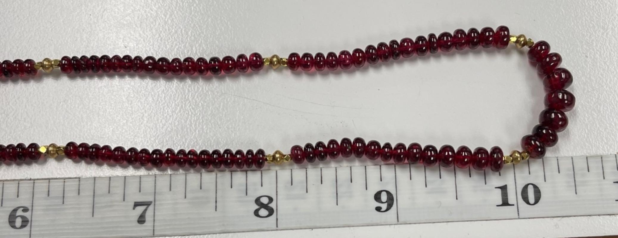 Red Spinel Graduating Bead Necklace with Yellow Gold Spacers, 20 Inches In New Condition For Sale In Los Angeles, CA