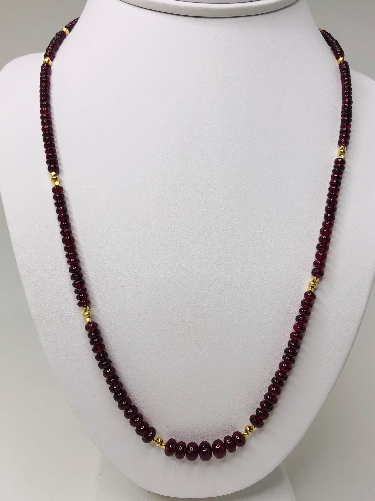 Artisan Red Spinel Bead Graduated Strand Necklace with Yellow Gold Spacers, 21 Inches
