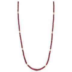Red Spinel Graduating Bead Necklace with Yellow Gold Spacers, 19 Inches
