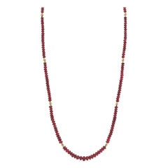 Red Spinel Graduating Bead Necklace with Yellow Gold Spacers, 20 Inches