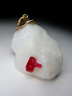 Red Spinel Crystal Yellow Gold Pendant Natural Raw Uncut Gemstone Unisex Healing