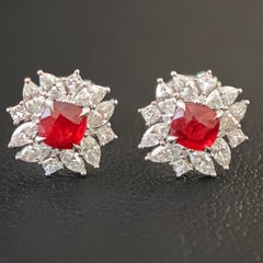 Red Cushion Spinel with Marquise & Princess diamond earrings