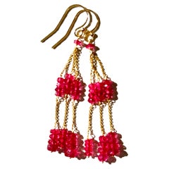 Red Spinel Dangling Earrings 14 Karat Yellow Gold