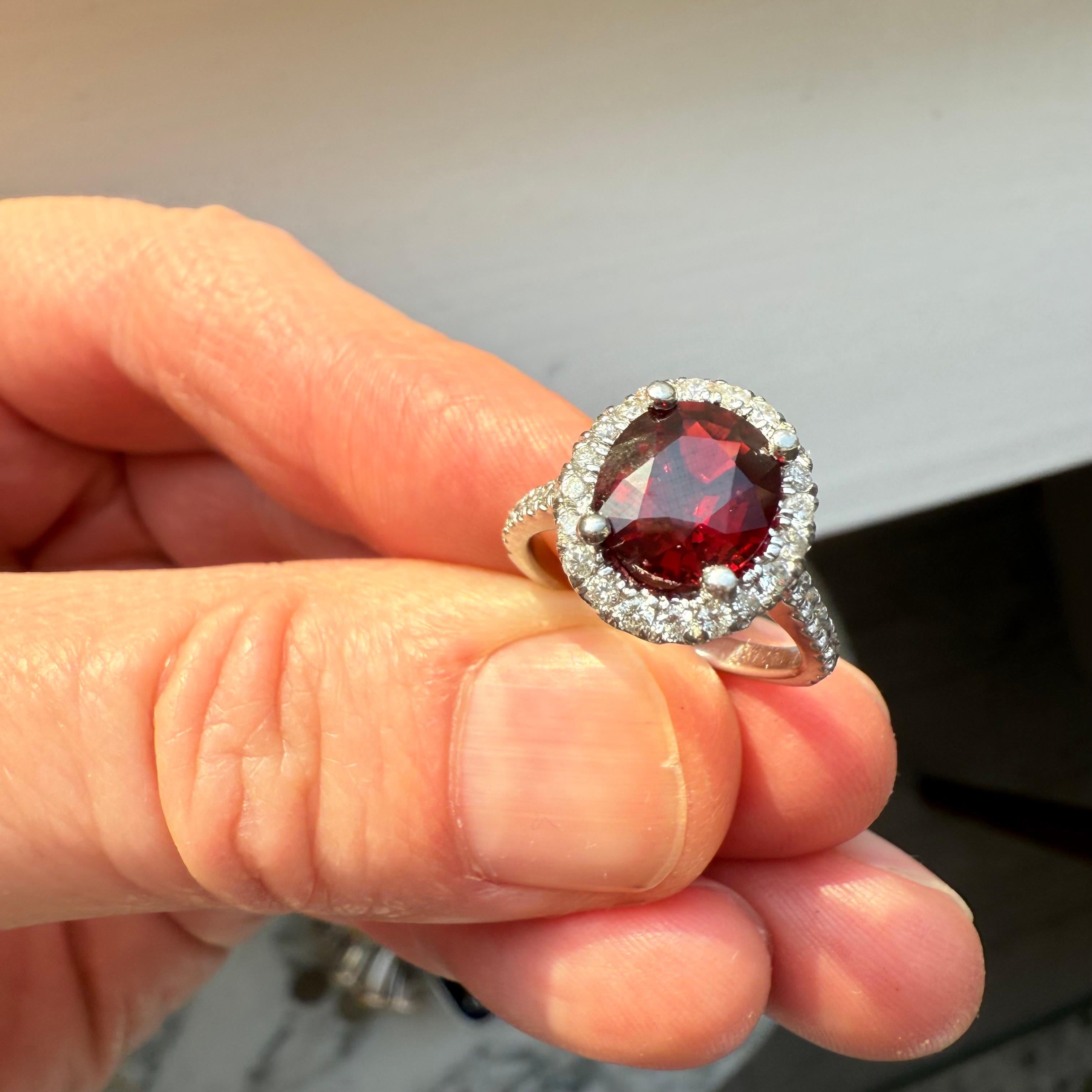 Red Spinel Diamond Halo Platinum Ring 2.47 cts Oval 5