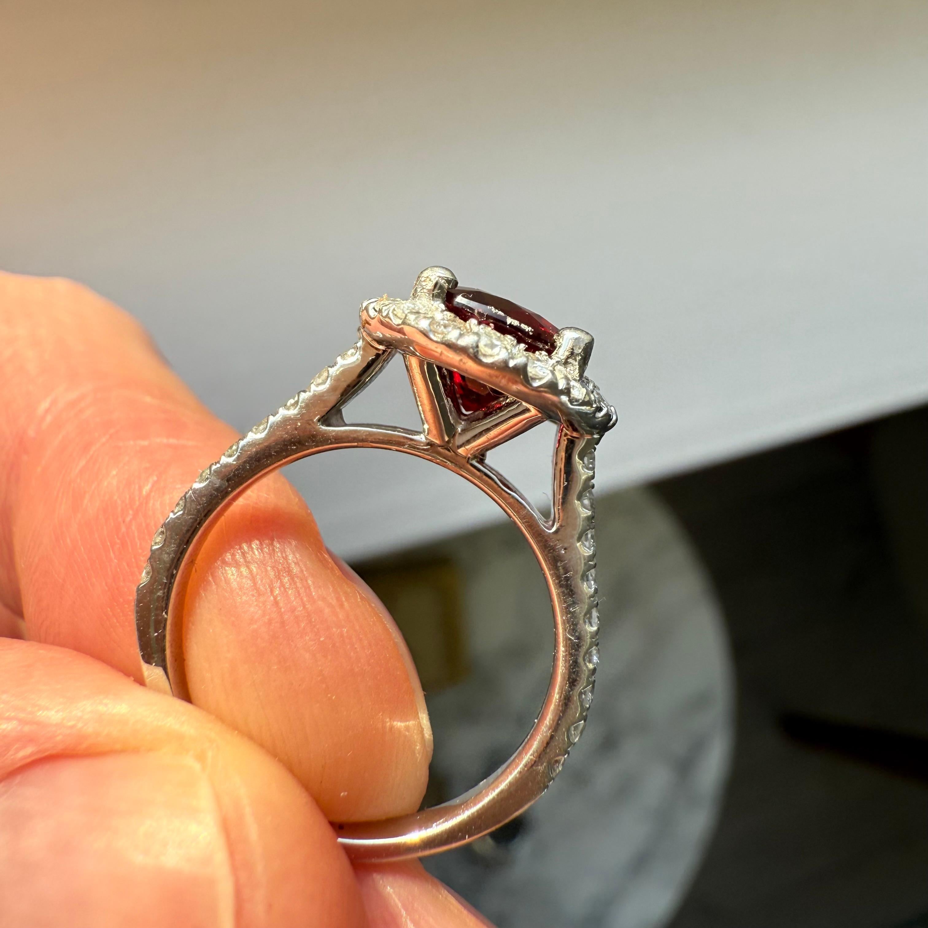 Red Spinel Diamond Halo Platinum Ring 2.47 cts Oval 6