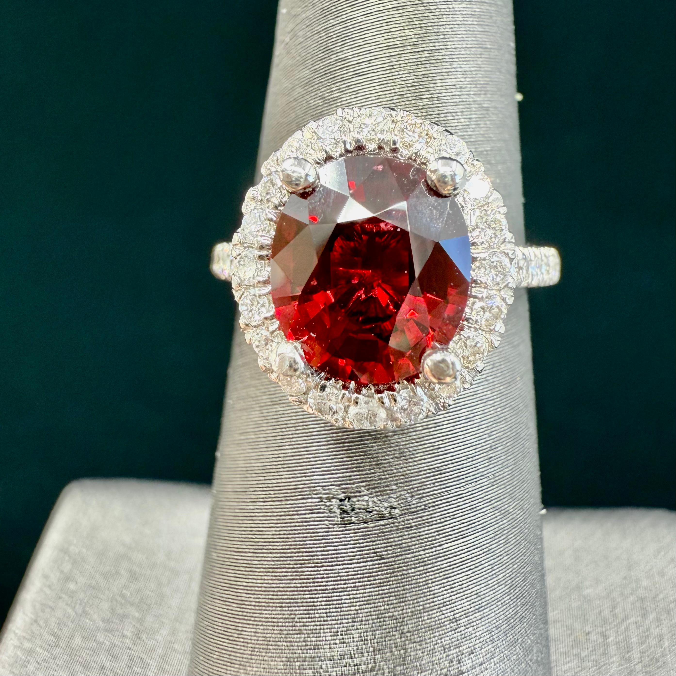 Red Spinel Diamond Halo Platinum Ring 2.47 cts Oval 8