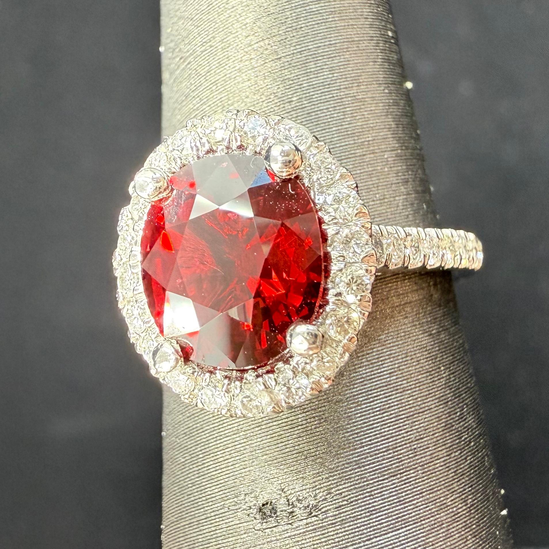 Red Spinel Diamond Halo Platinum Ring 2.47 cts Oval 9