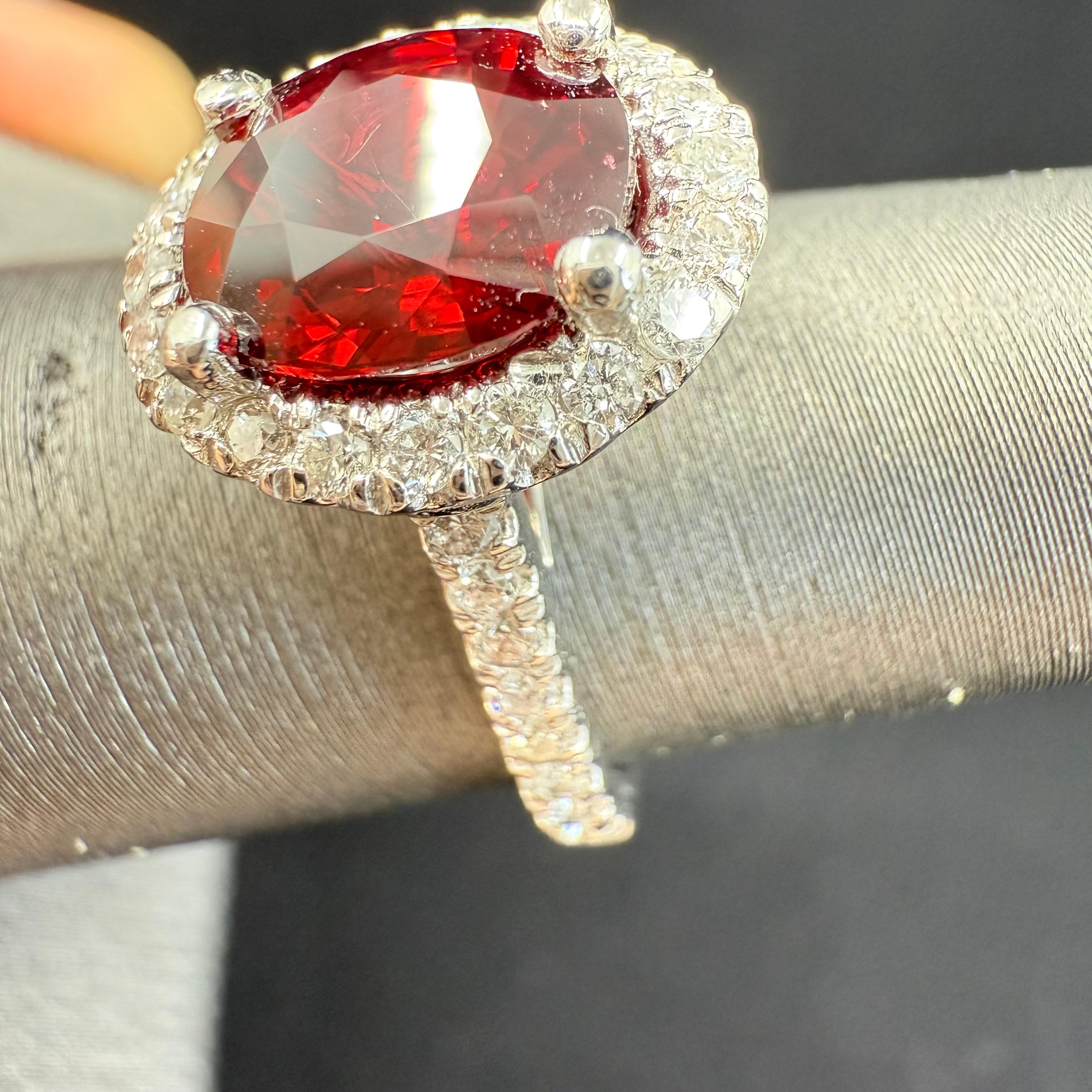 Red Spinel Diamond Halo Platinum Ring 2.47 cts Oval 10