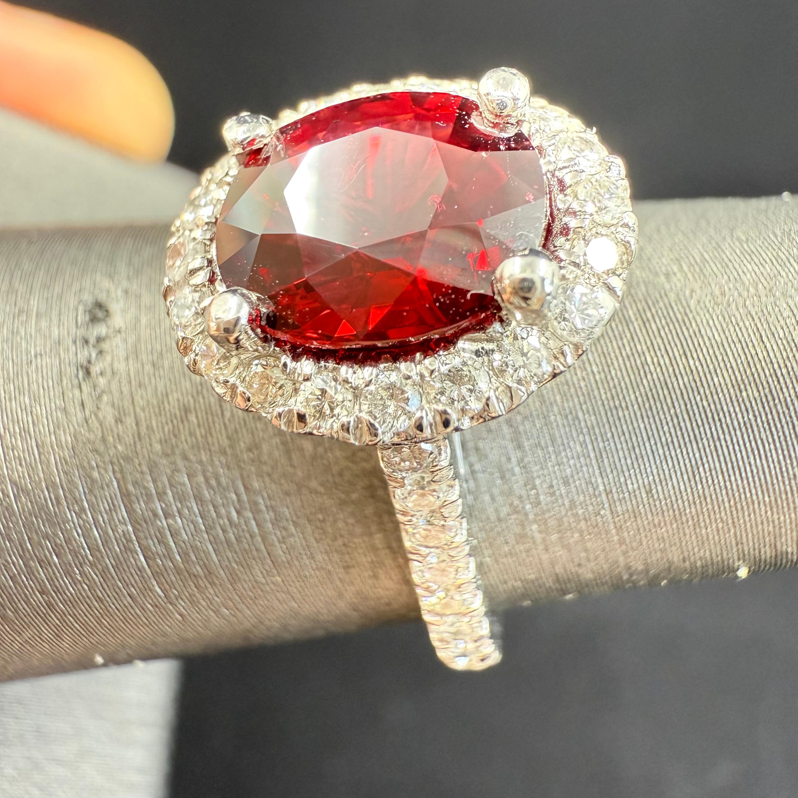 Red Spinel Diamond Halo Platinum Ring 2.47 cts Oval 11