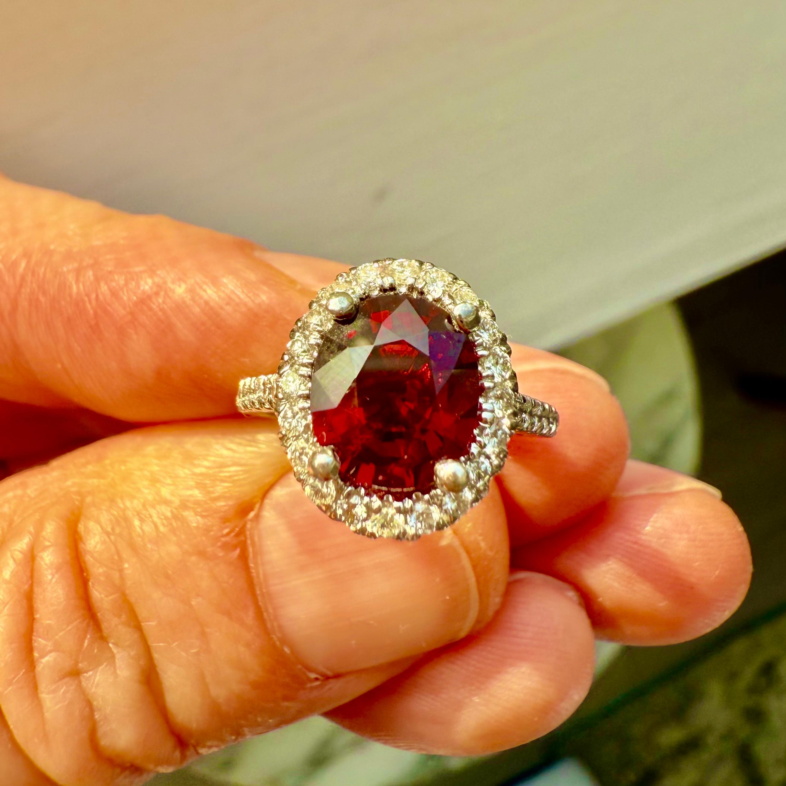 Oval Cut Red Spinel Diamond Halo Platinum Ring 2.47 cts Oval