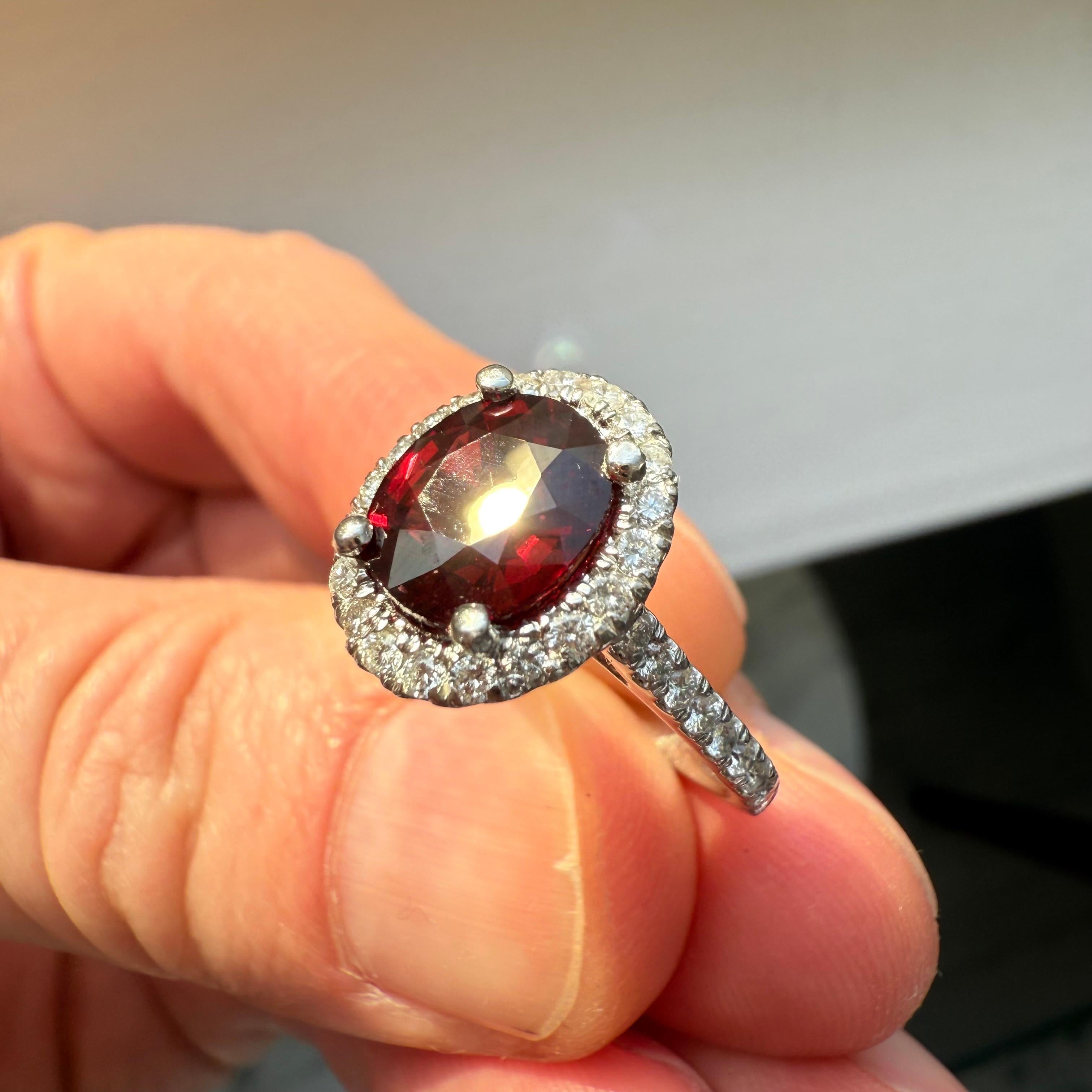 Red Spinel Diamond Halo Platinum Ring 2.47 cts Oval 1