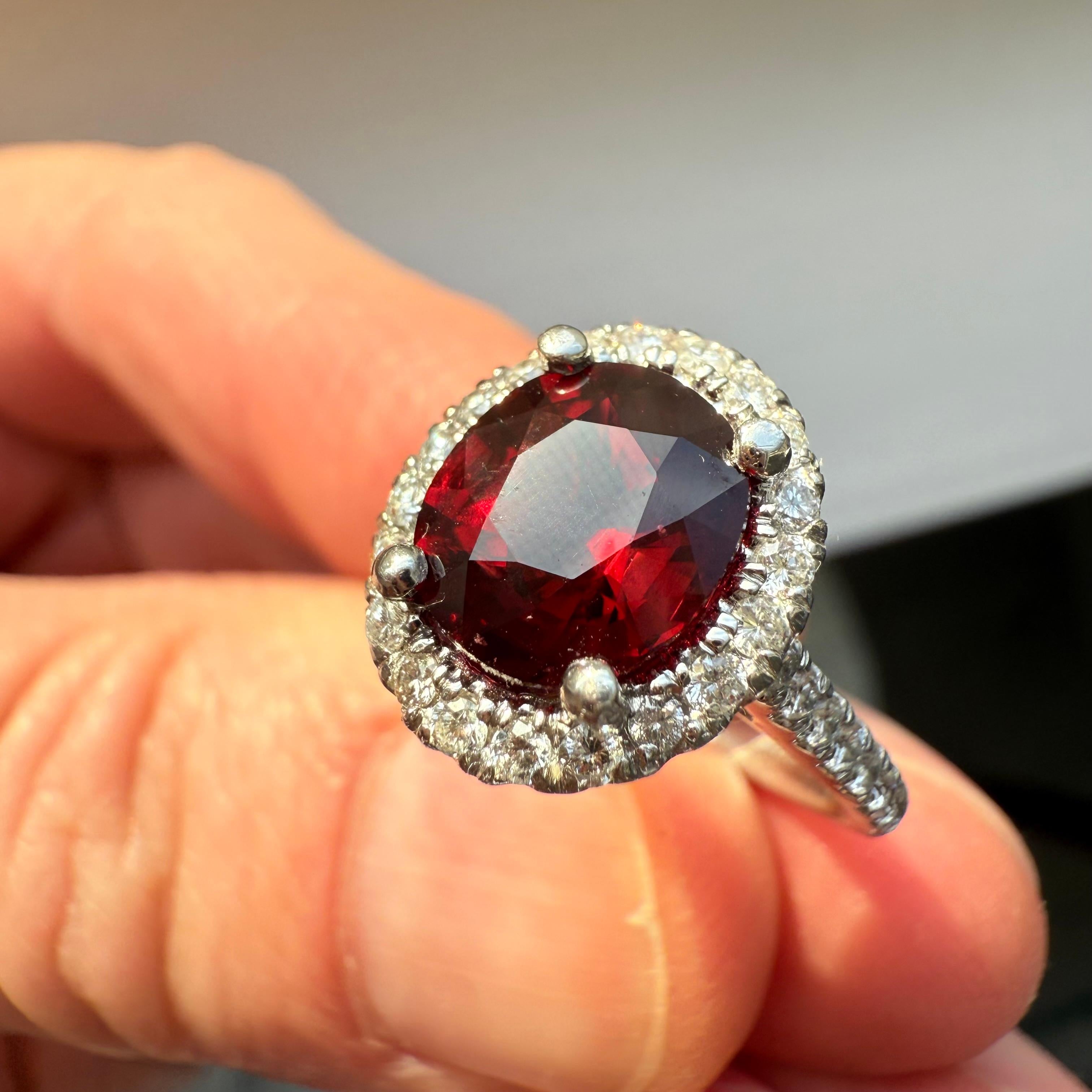 Red Spinel Diamond Halo Platinum Ring 2.47 cts Oval 2