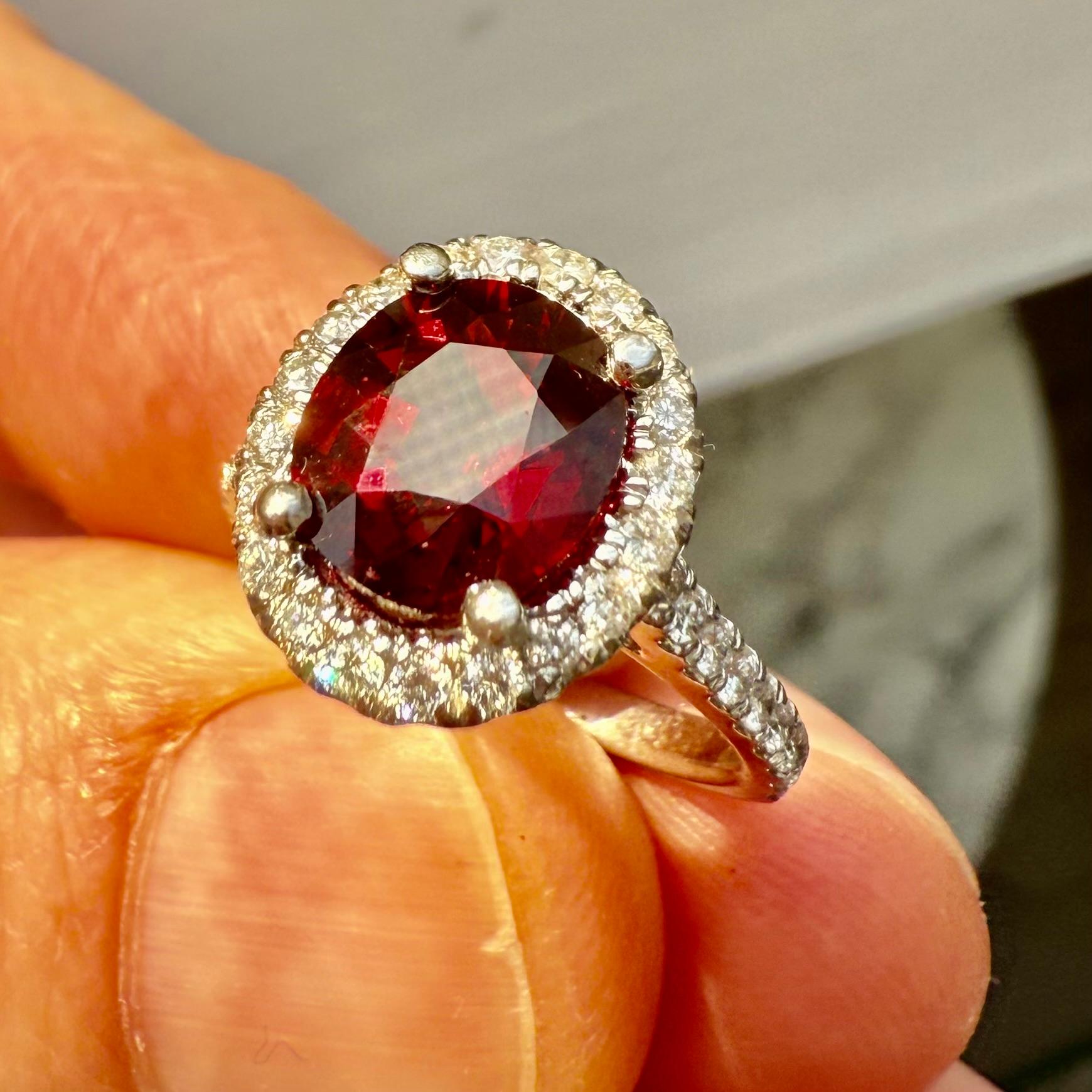 Red Spinel Diamond Halo Platinum Ring 2.47 cts Oval 3