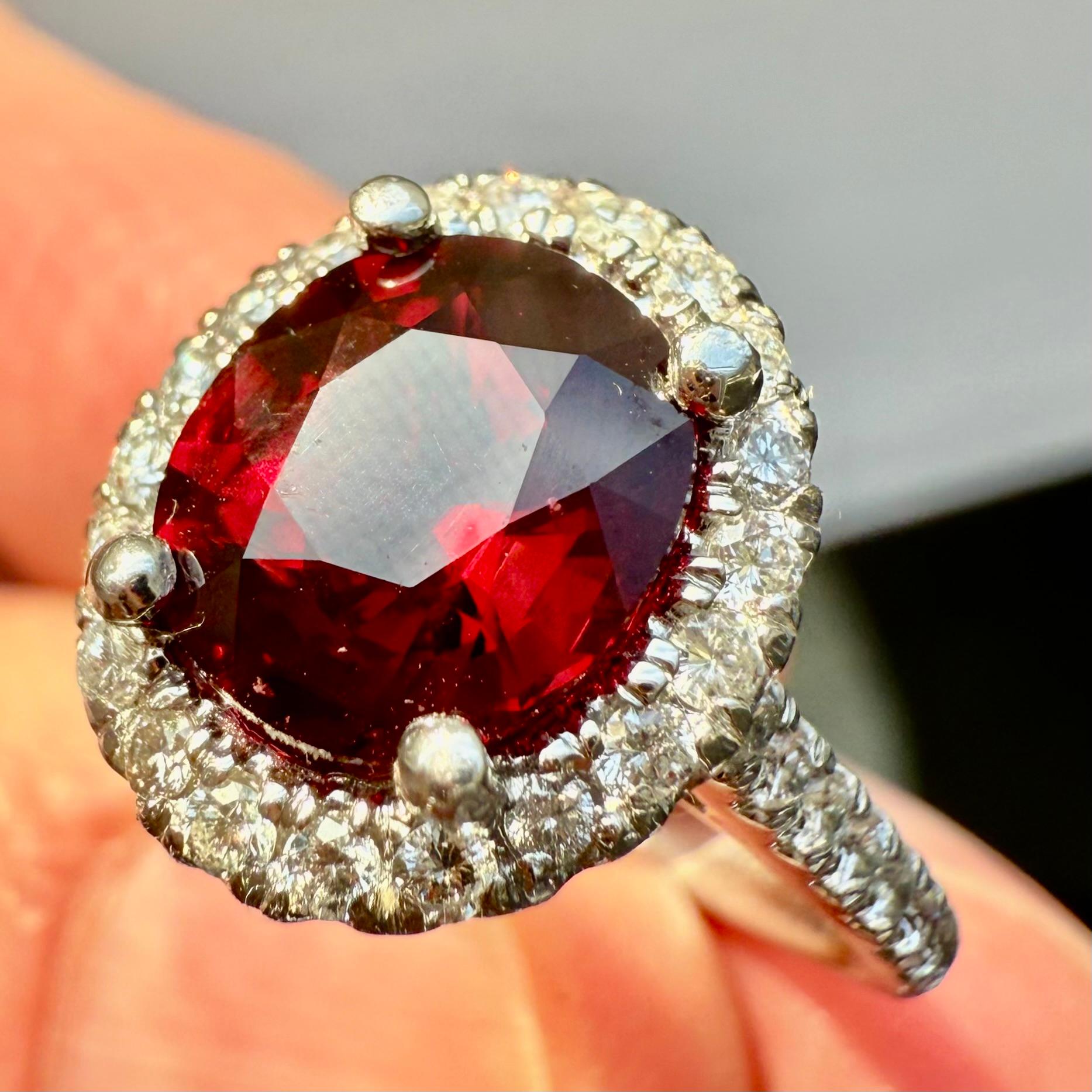 Red Spinel Diamond Halo Platinum Ring 2.47 cts Oval 4