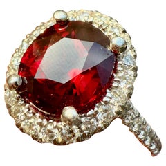 Red Spinel Diamond Halo Platinum Ring 2.47 cts Oval