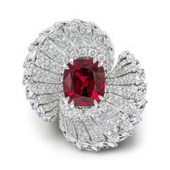 Red Spinel & Diamonds Ring, 18k White Gold Red Spinel & Diamonds Ring