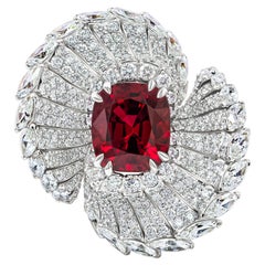 Red Spinel & Diamonds Ring, 18k White Gold Red Spinel & Diamonds Ring