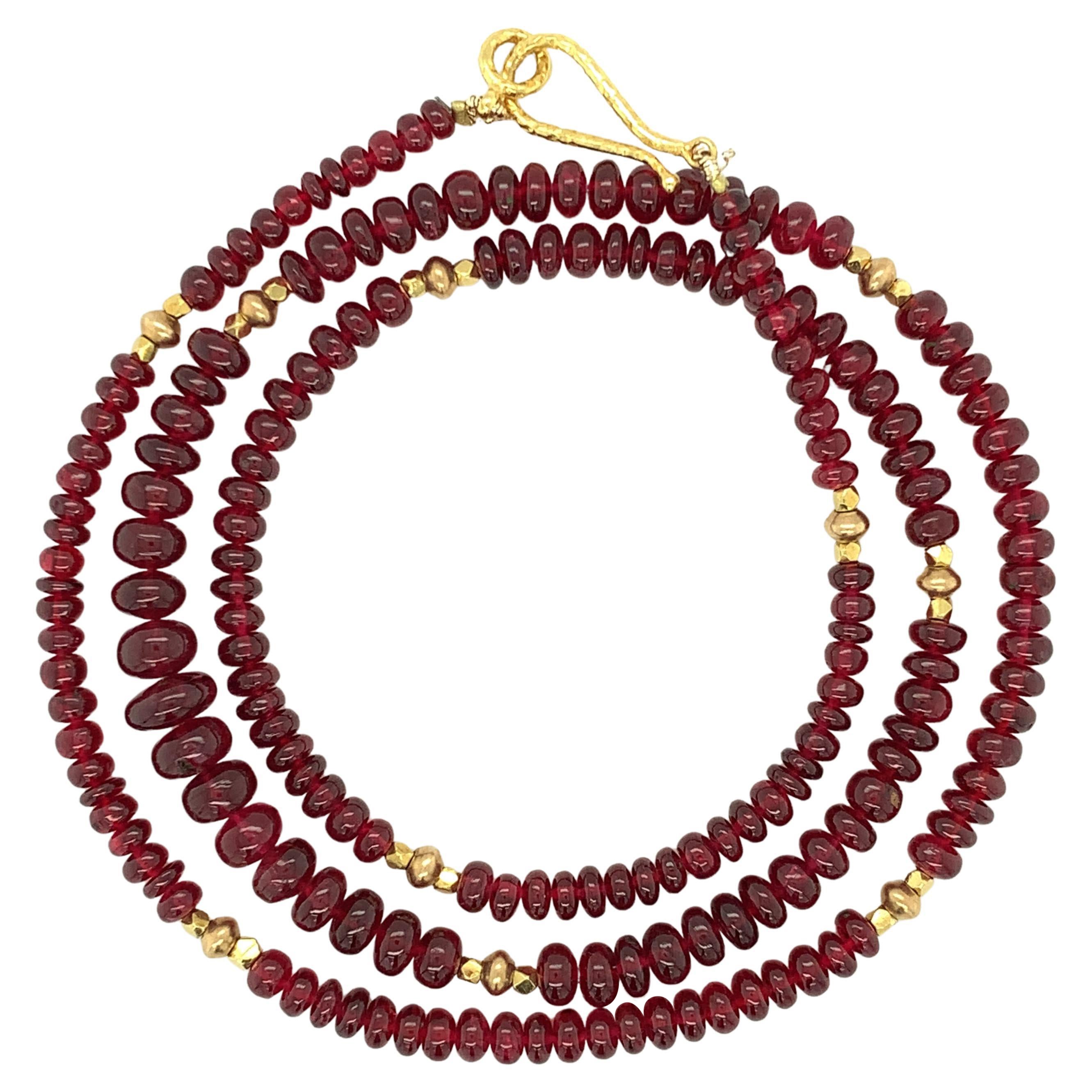 Collier de perles graduées en spinelle rouge avec entretoises en or jaune, 20 pouces