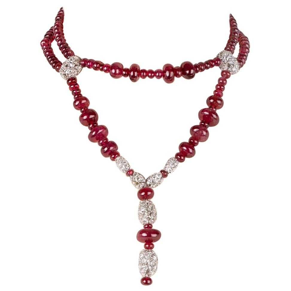 Red Spinel Necklace with Diamonds For Sale