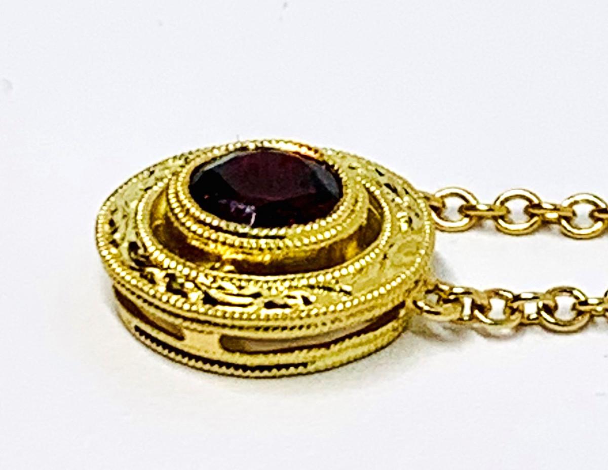 Red Spinel Necklace with Hand Engraved Yellow Gold Halo and Adjustable Chain  In New Condition For Sale In Los Angeles, CA