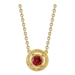 Red Spinel Necklace with Hand Engraved Yellow Gold Halo and Adjustable Chain