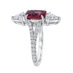 1.75ct Pinkish Red Spinel Cushion Platinum Ring with Shield Diamonds - Merkaba