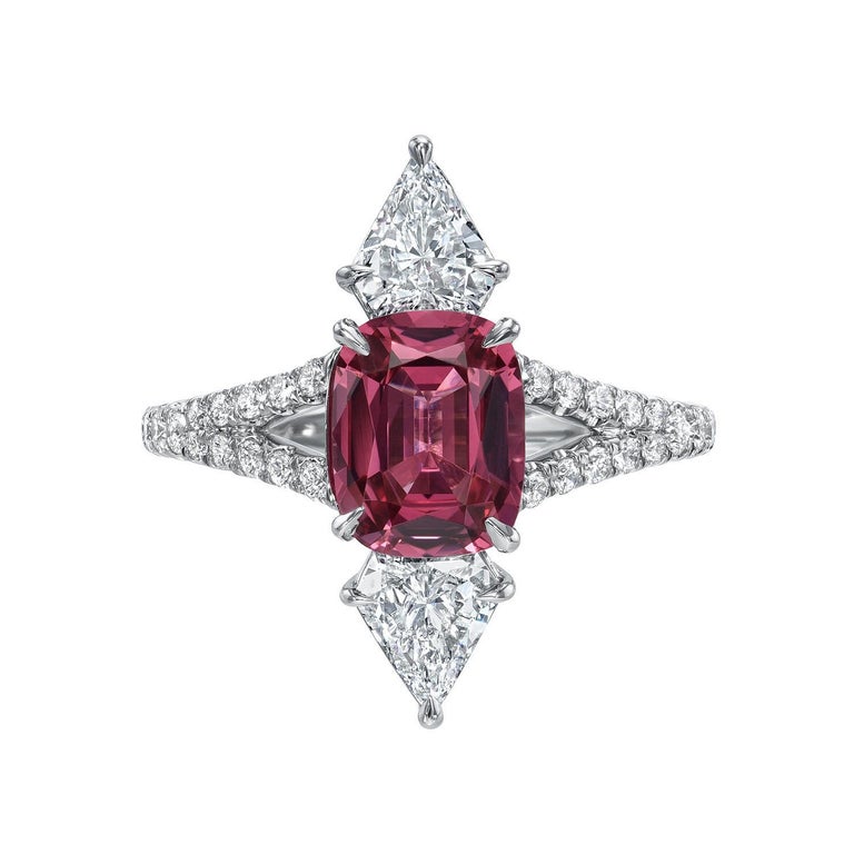 Contemporary Red Spinel Ring 1.75 Carat Cushion For Sale