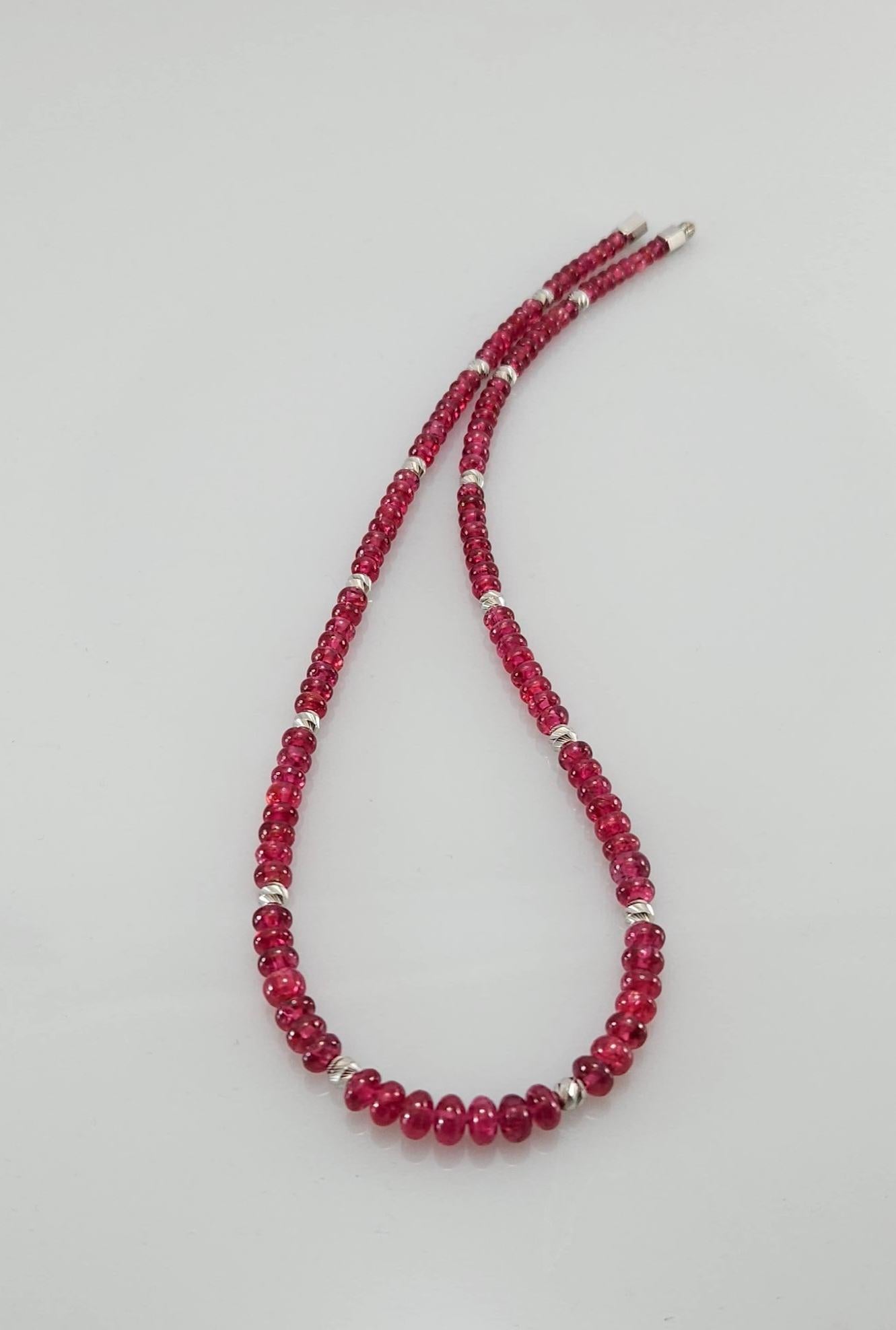 Red Spinel Rondel Beaded Necklace with 18 Carat White Gold For Sale 5