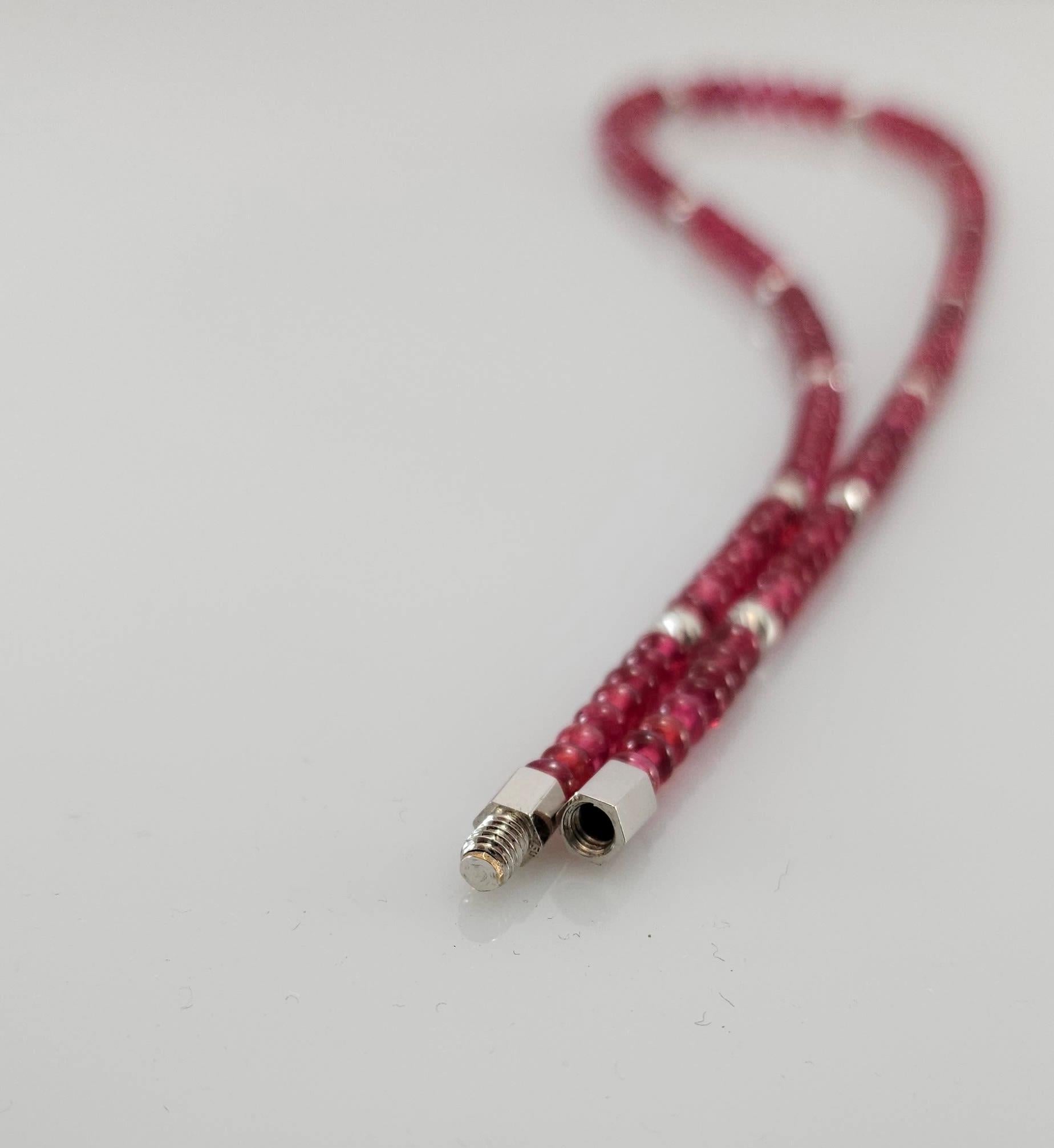 Red Spinel Rondel Beaded Necklace with 18 Carat White Gold For Sale 6