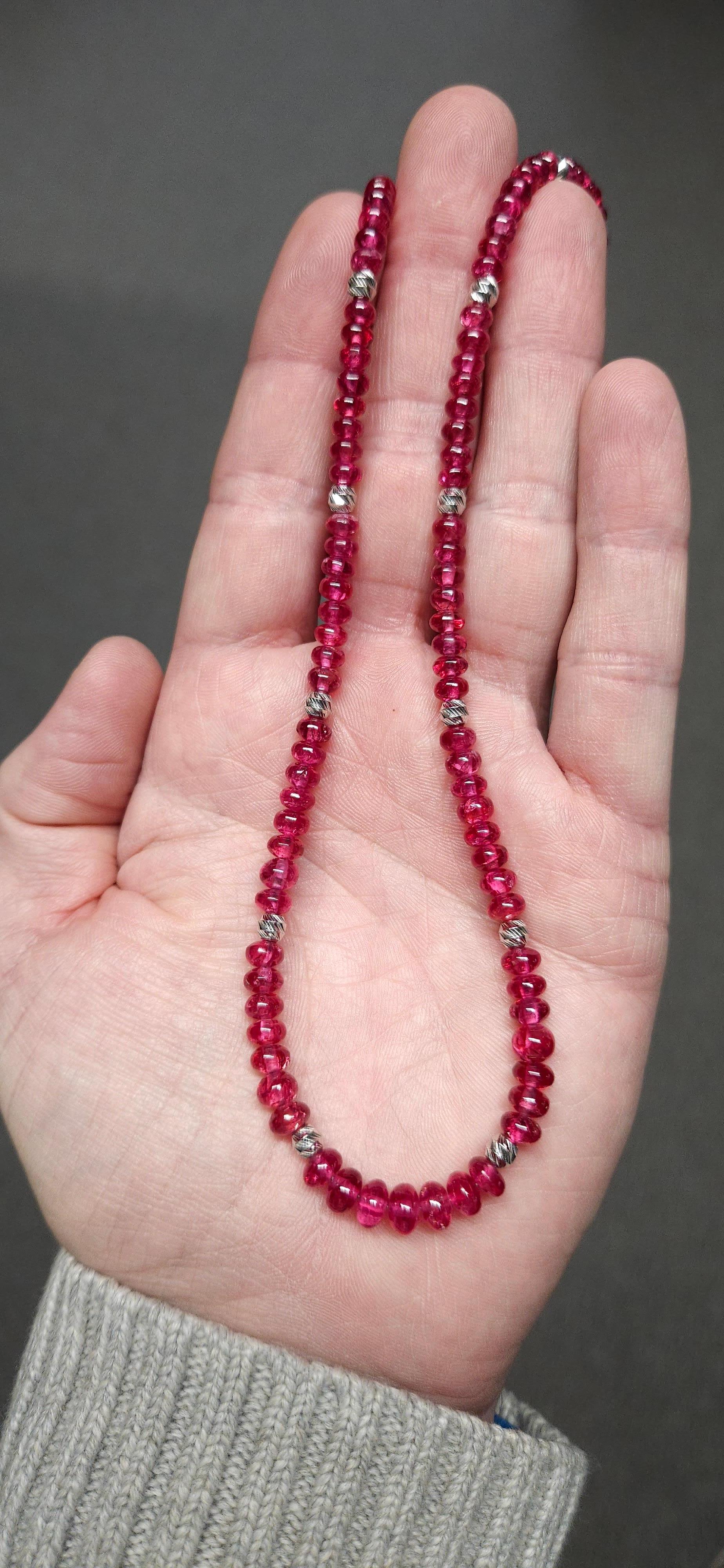 Red Spinel Rondel Beaded Necklace with 18 Carat White Gold For Sale 7