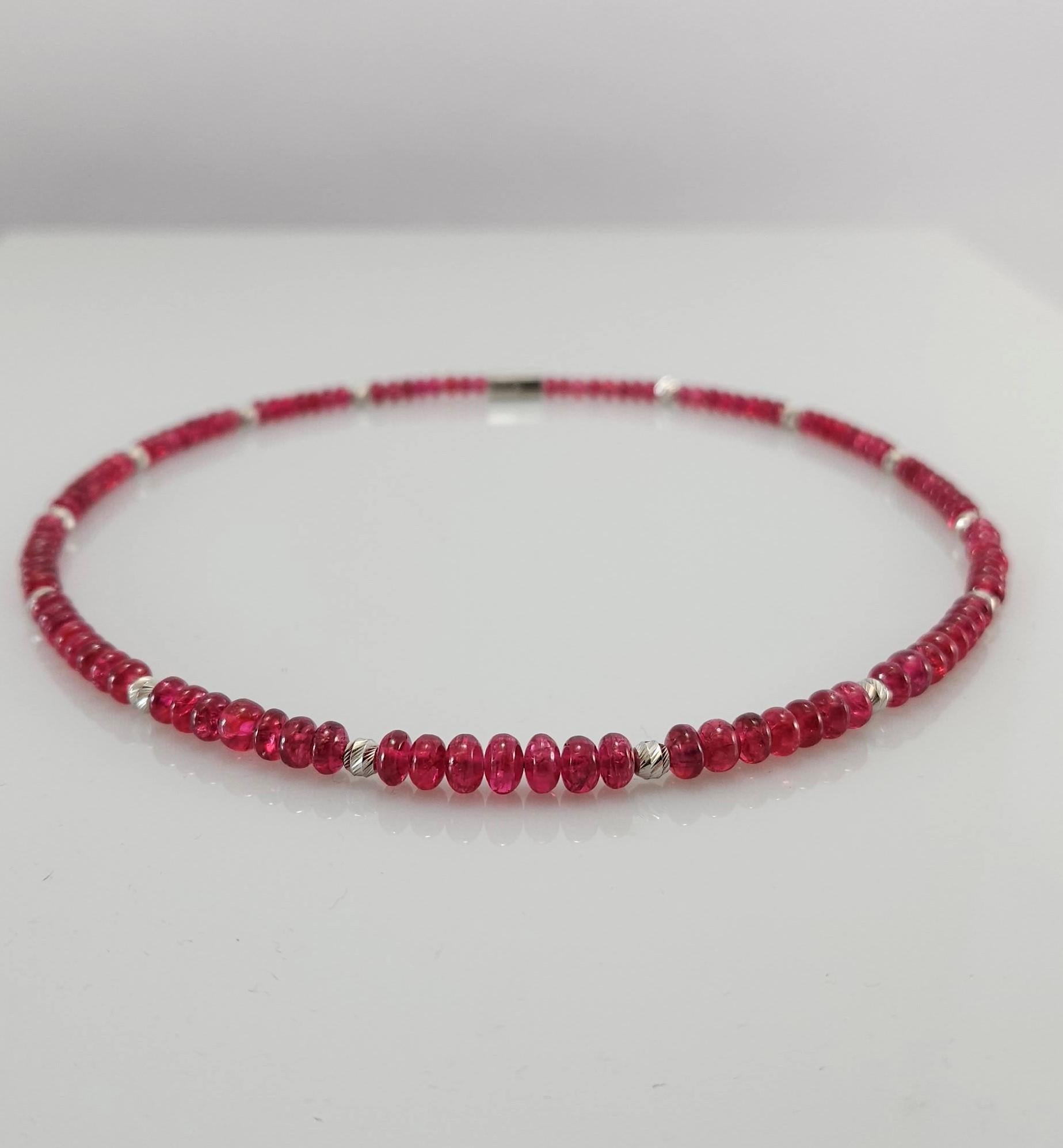 Red Spinel Rondel Beaded Necklace with 18 Carat White Gold For Sale 8