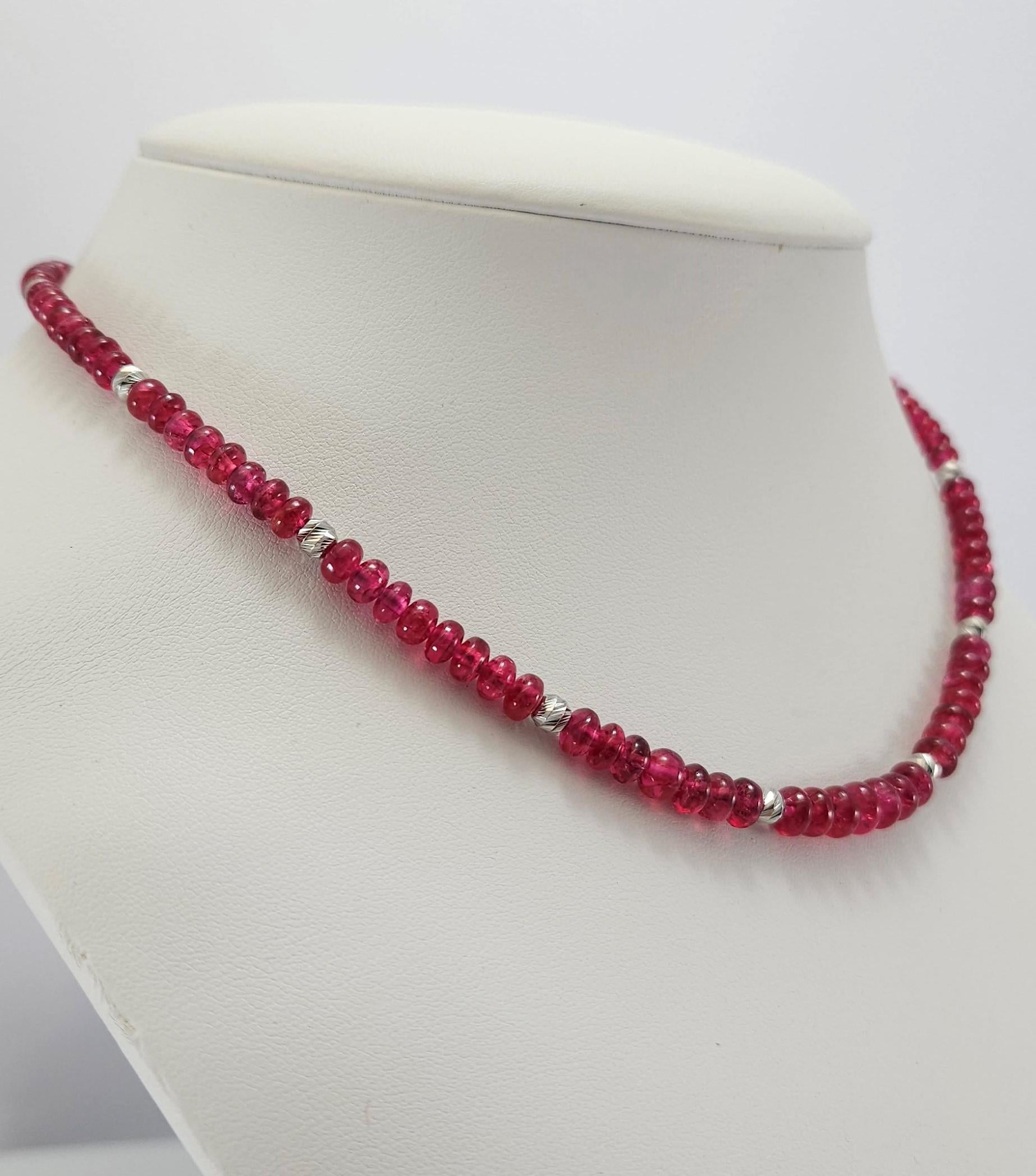 Women's Red Spinel Rondel Beaded Necklace with 18 Carat White Gold For Sale