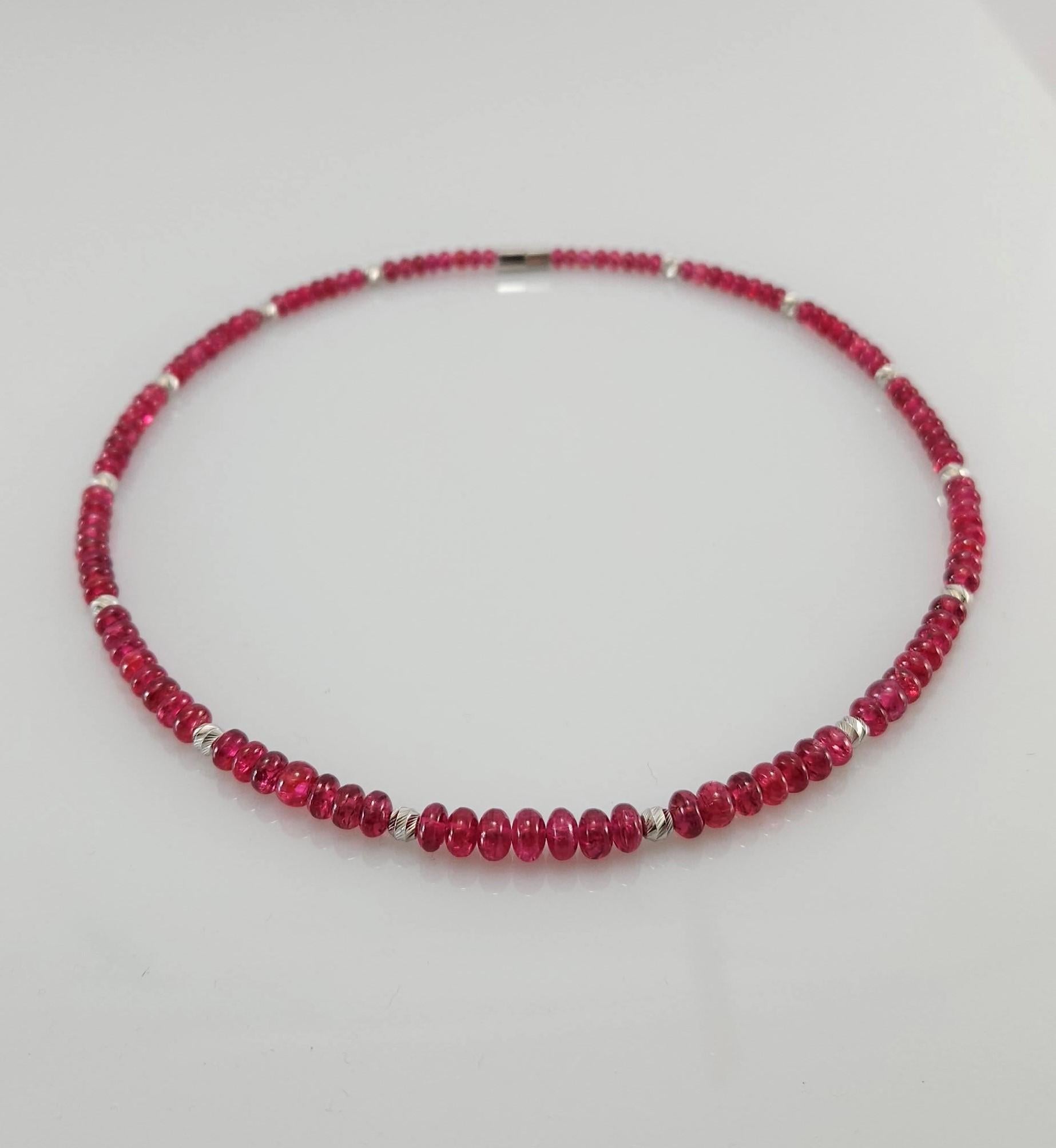 Red Spinel Rondel Beaded Necklace with 18 Carat White Gold For Sale 1