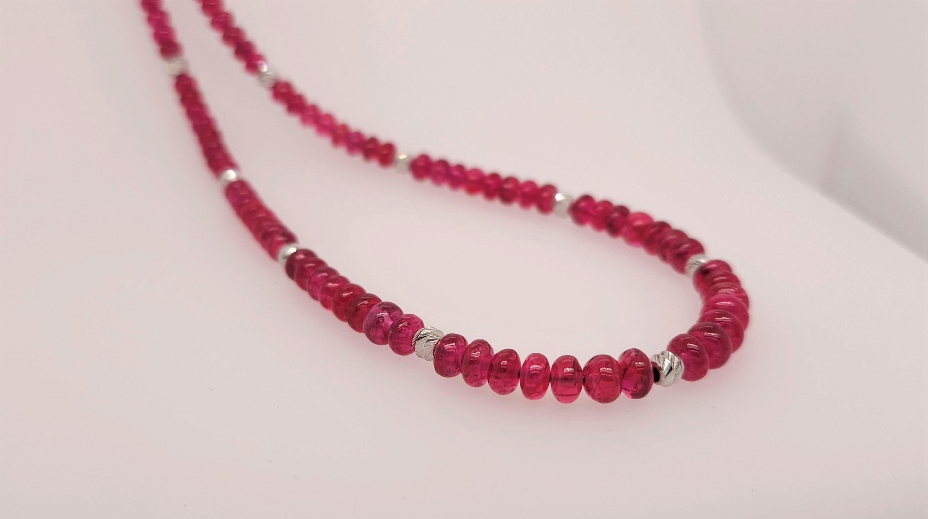 Red Spinel Rondel Beaded Necklace with 18 Carat White Gold For Sale 2