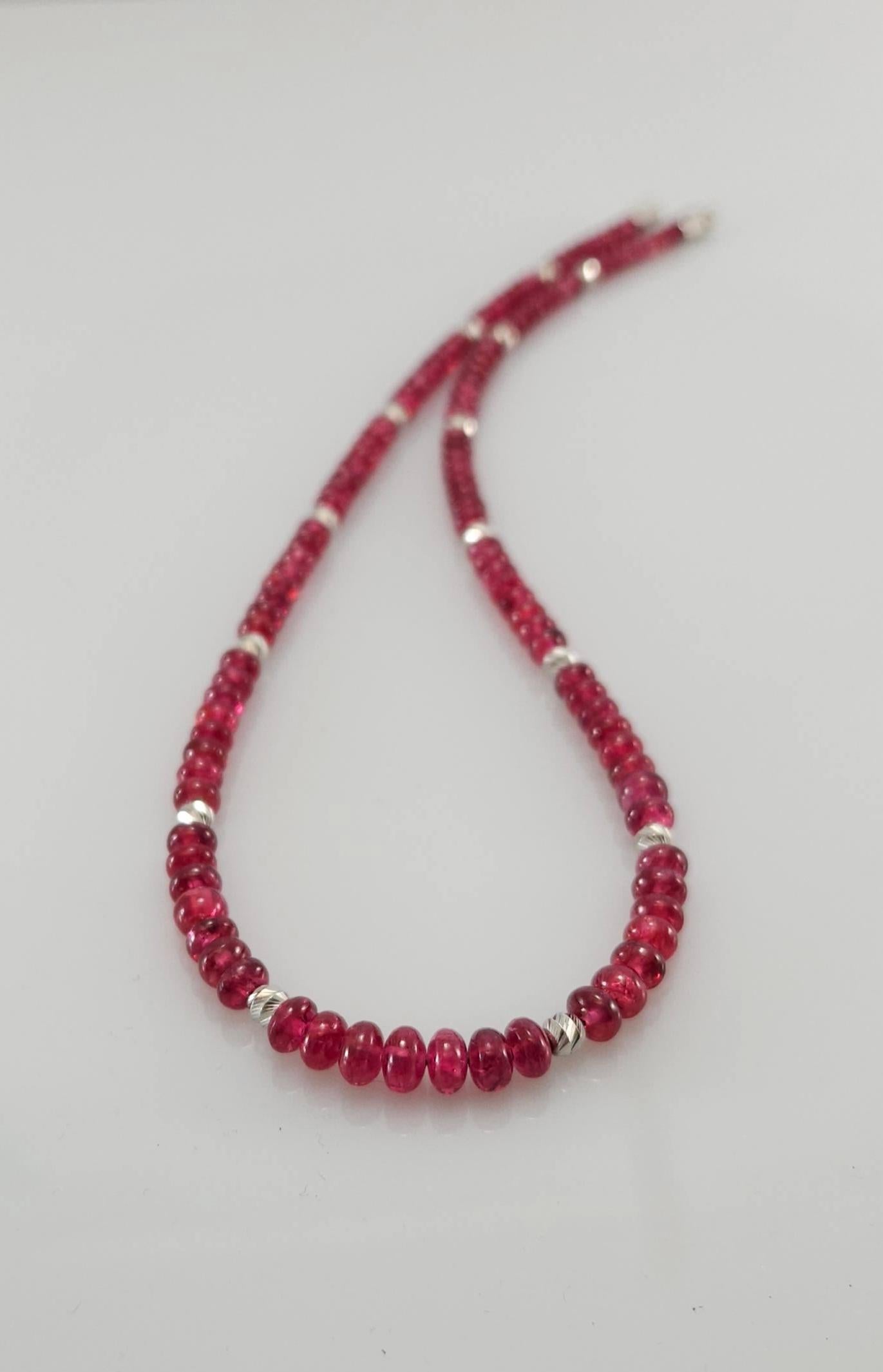 Red Spinel Rondel Beaded Necklace with 18 Carat White Gold For Sale 3