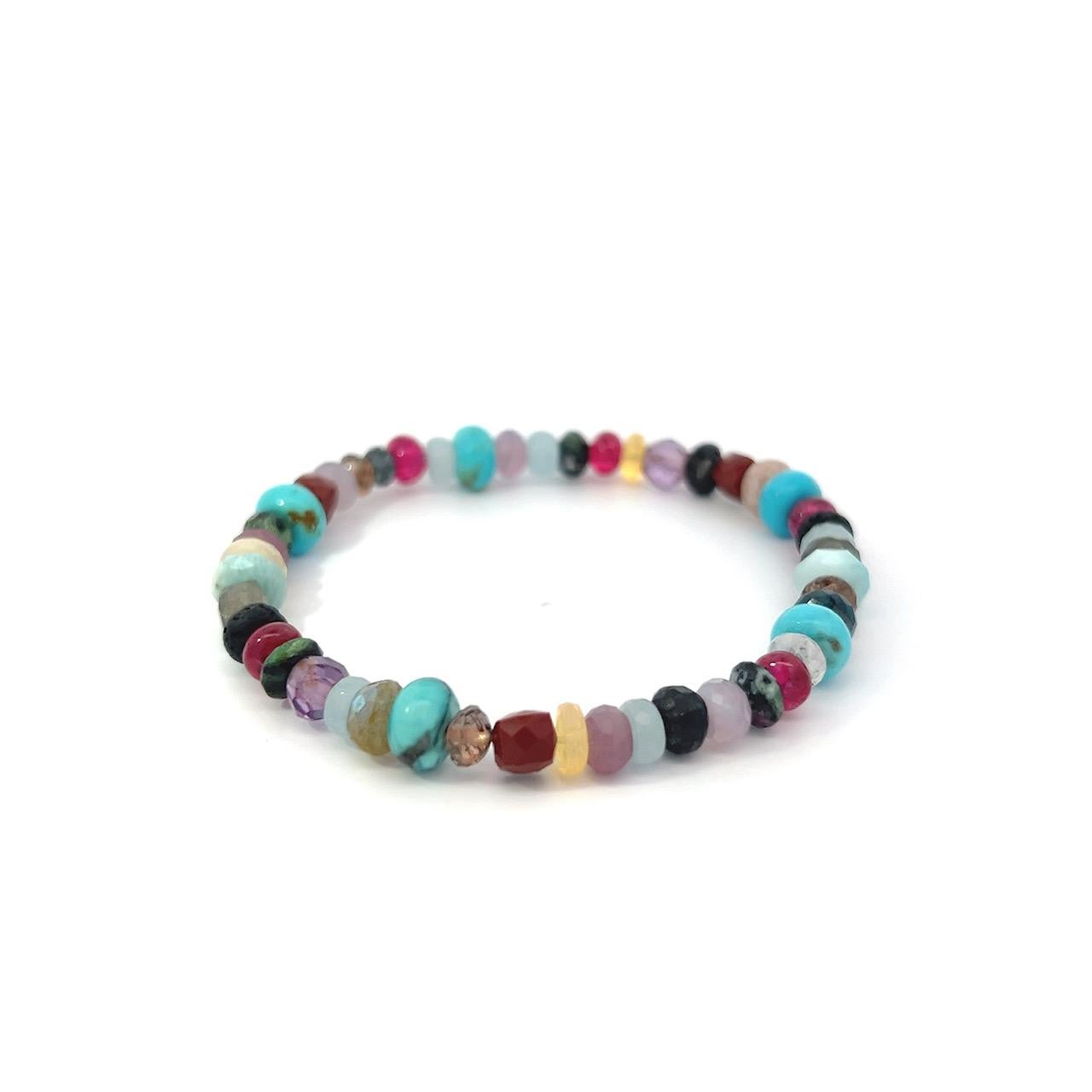 Bead Red Spinel Turquoise Chalcedony Aquamarine Opal Topaz Moonstone Stretch Bracelet For Sale