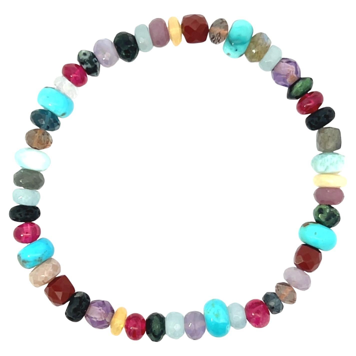 Red Spinel Turquoise Chalcedony Aquamarine Opal Topaz Moonstone Stretch Bracelet For Sale