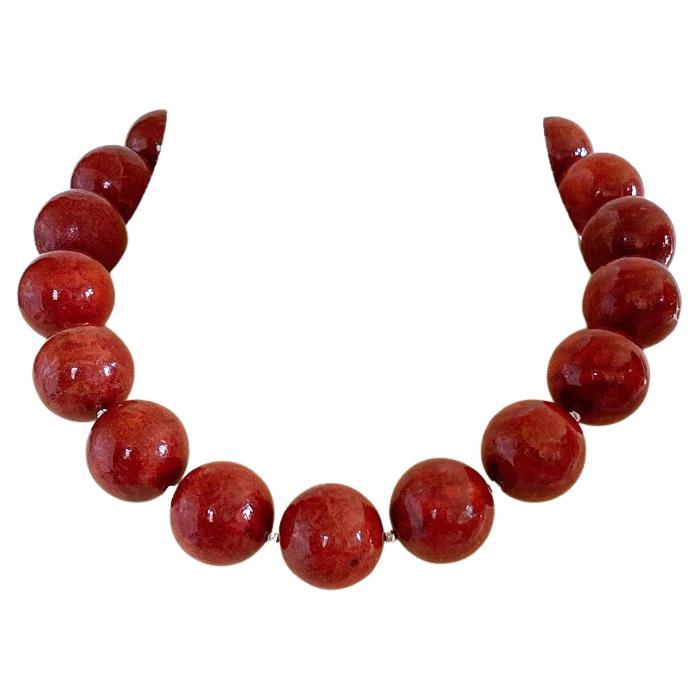 Red Sponge Coral 24mm Round Beaded Statement Necklace For Sale