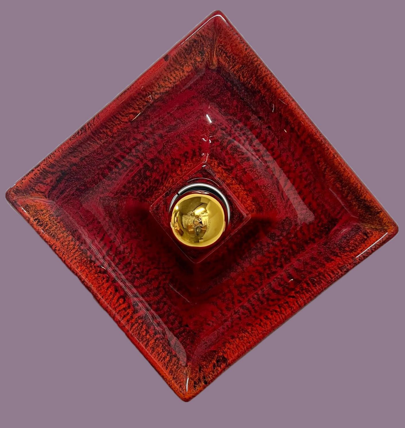 Appliques carrées en céramique rouge de Hustadt Keramik, Allemagne, 1970 en vente 3