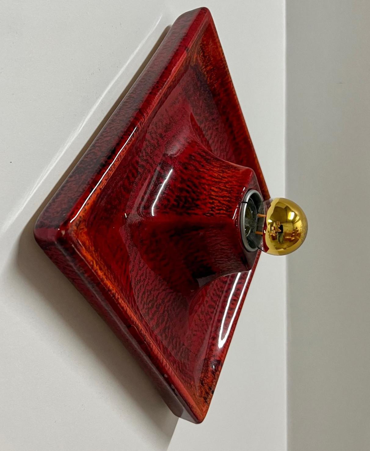 Glazed Red Square Ceramic Wall Lights by Hustadt Keramik, Germany, 1970 For Sale