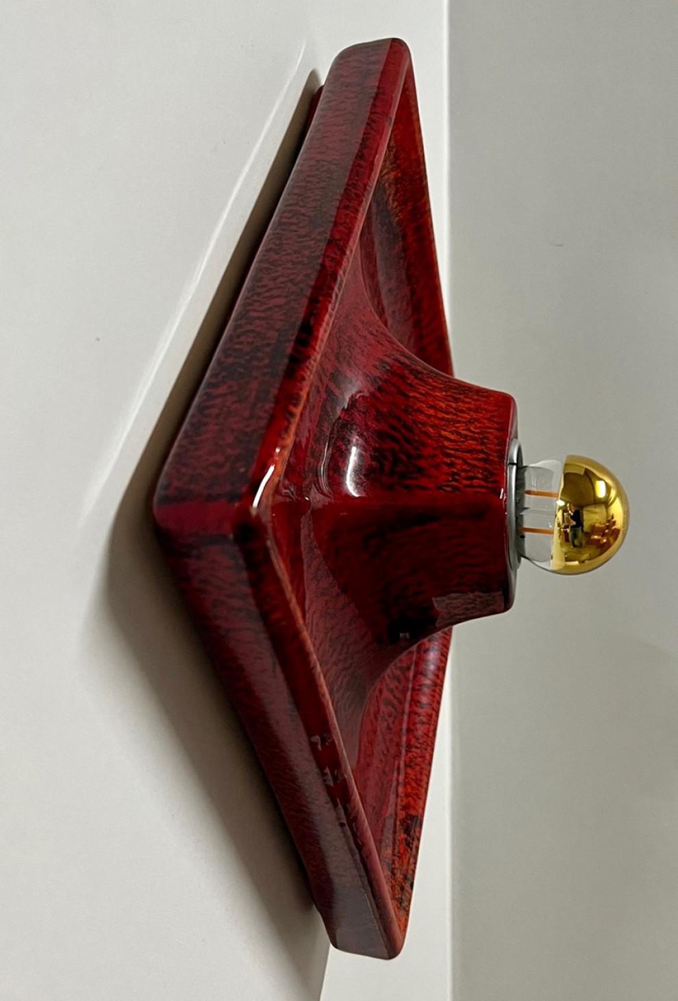 Red Square Ceramic Wall Lights by Hustadt Keramik, Germany, 1970 In Good Condition For Sale In Rijssen, NL