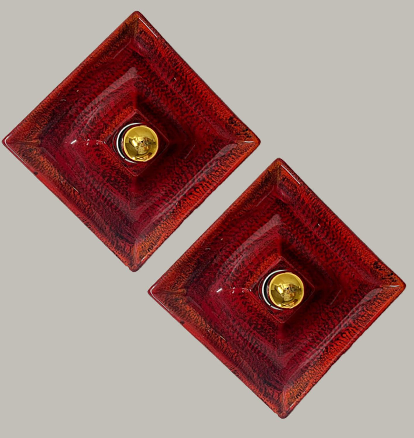 20th Century Red Square Ceramic Wall Lights by Hustadt Keramik, Germany, 1970 For Sale