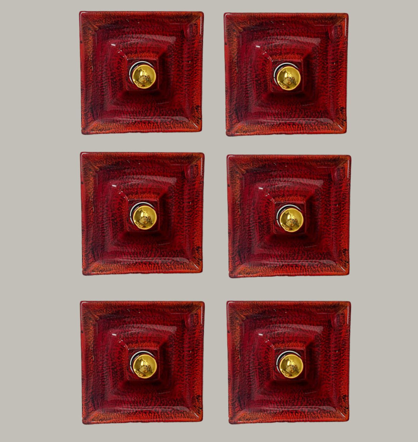 20ième siècle Appliques carrées en céramique rouge de Hustadt Keramik, Allemagne, 1970 en vente