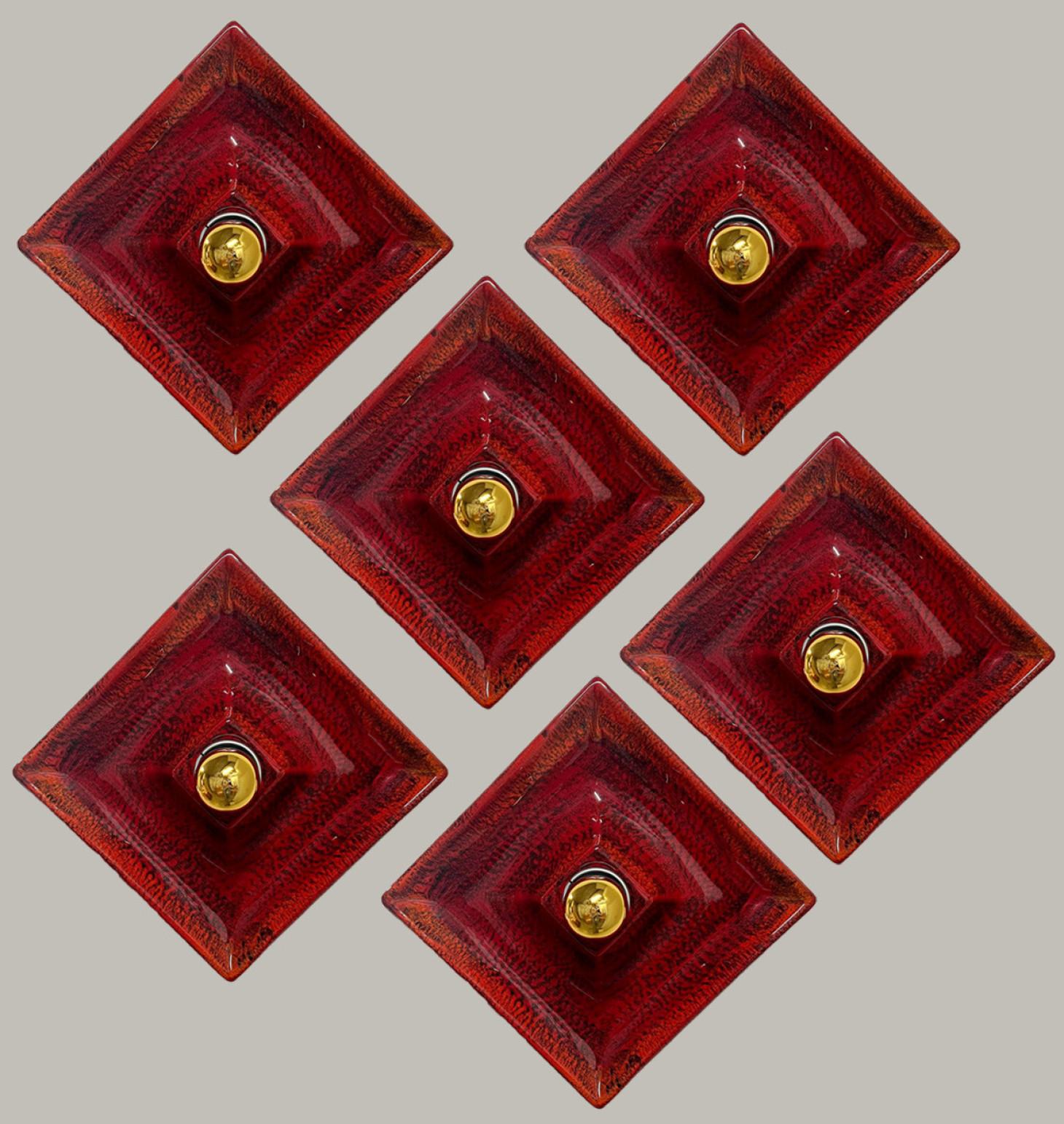 Red Square Ceramic Wall Lights by Hustadt Keramik, Germany, 1970 For Sale 2
