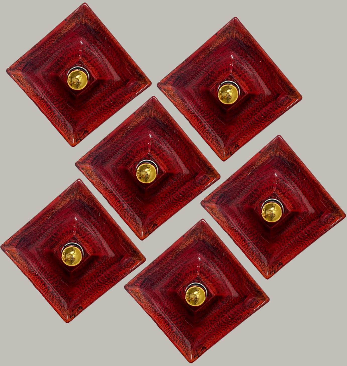 Red Square Ceramic Wall Lights by Hustadt Keramik, Germany, 1970 For Sale 3